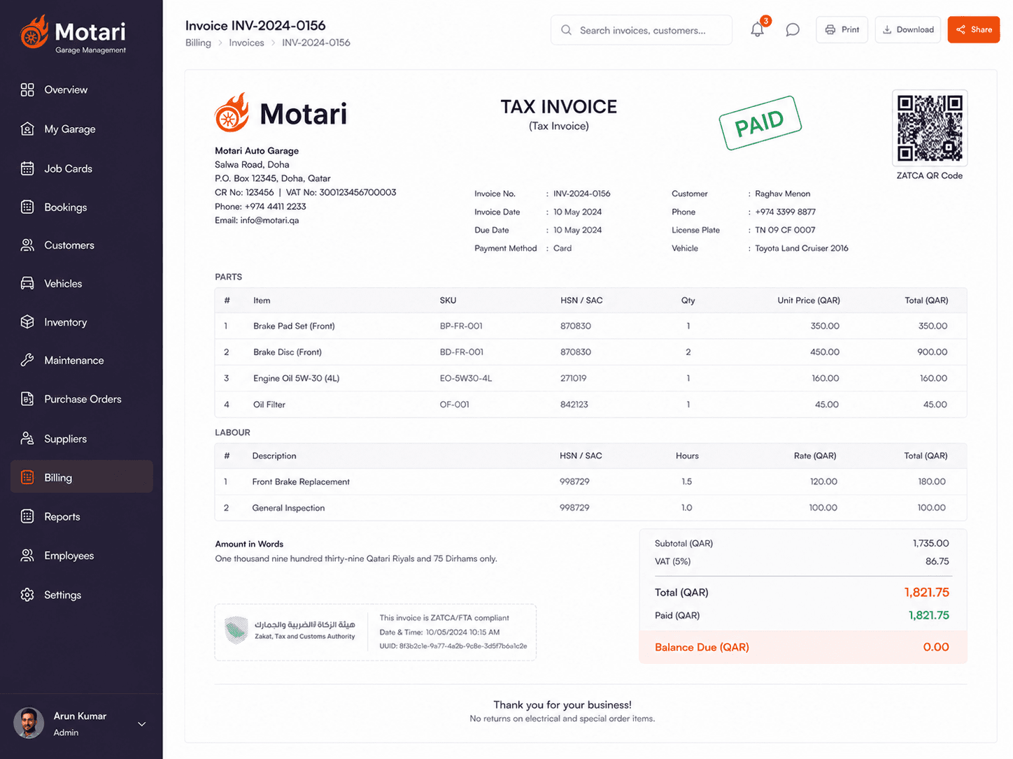 VAT Invoicing in Motari